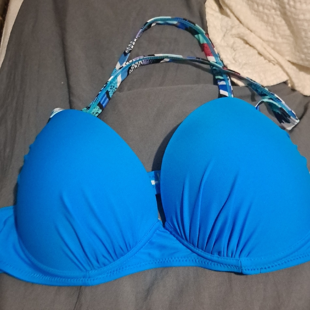 Blue Padded Halter Swim Top - Unbranded